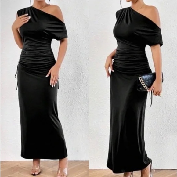 Dresses & Skirts - Luxe one shoulder ruched solid maxi dress